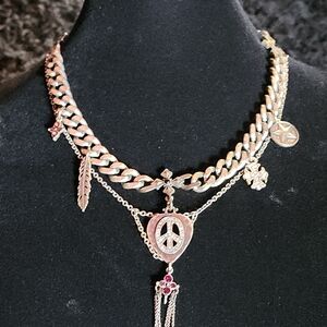 Vintage Lucky Brand silvertone Multi-Charm Necklace